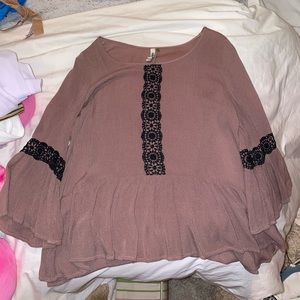 Leshop brown boho top with belle sleeves